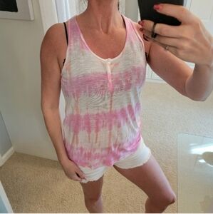 Jet John Eshaya Tie Dye Henley Tank Top Size Small Pink & White NWT